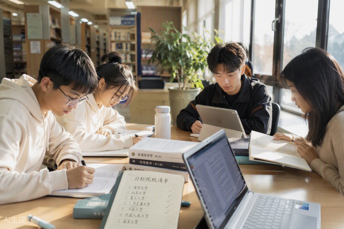 大学生在图书馆制定升学规划