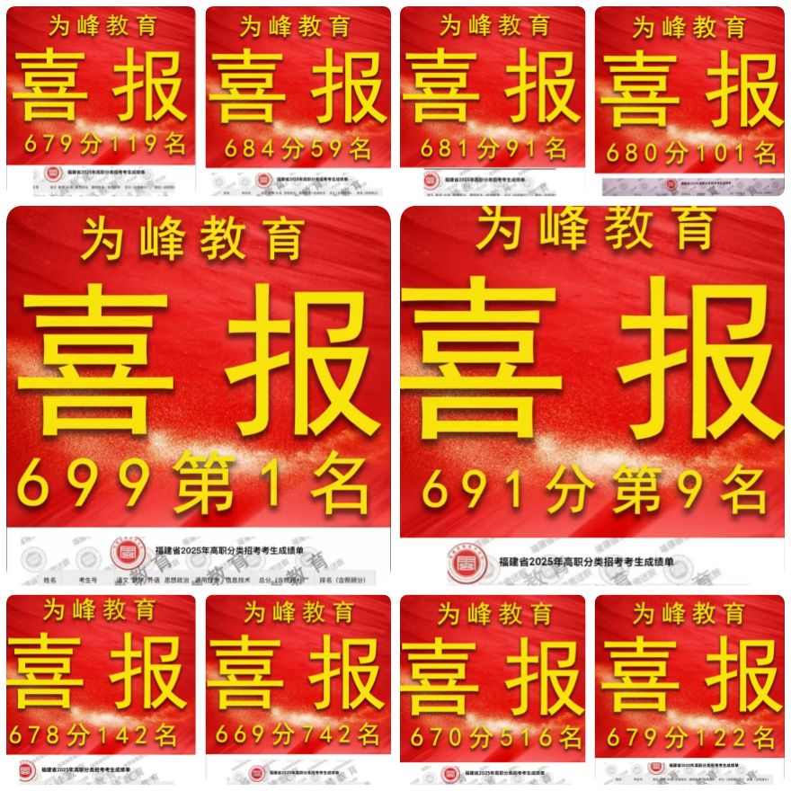 福建为峰教育春季高考学员高分上岸一览