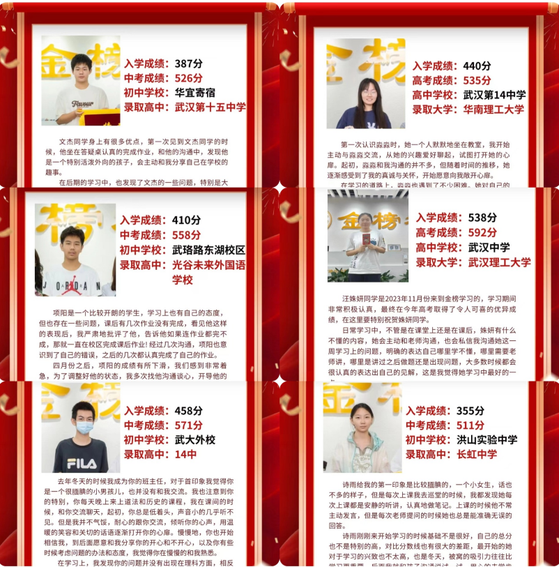武汉金榜教育学员高分上岸一览