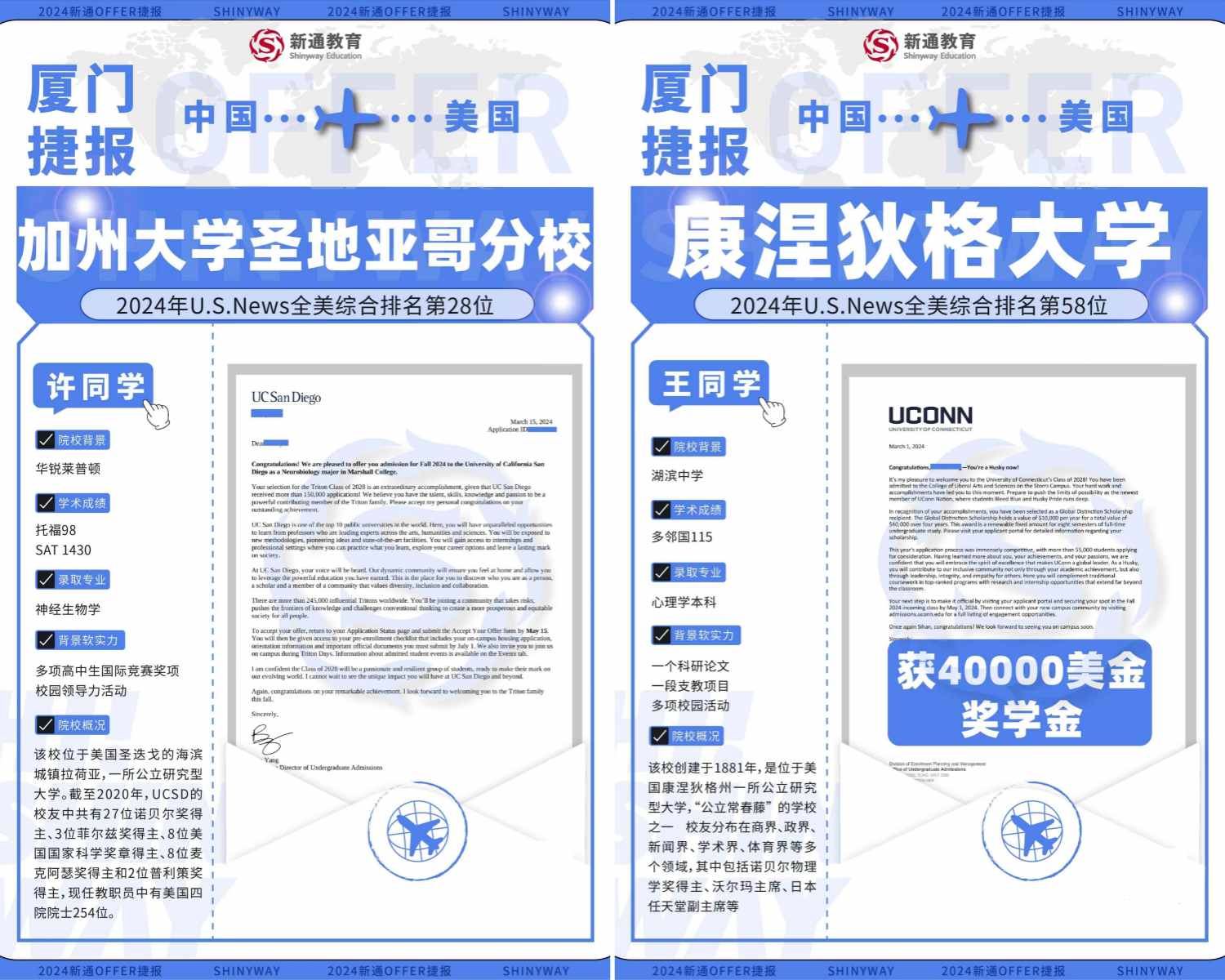 新通教育学员中国内外名校offer一览表