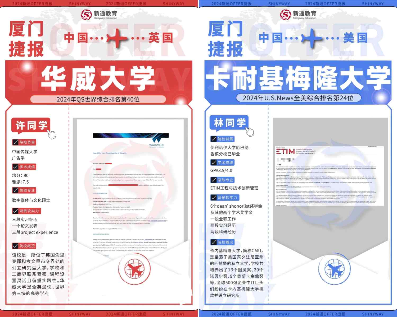新通教育学员海外名校offer一览表