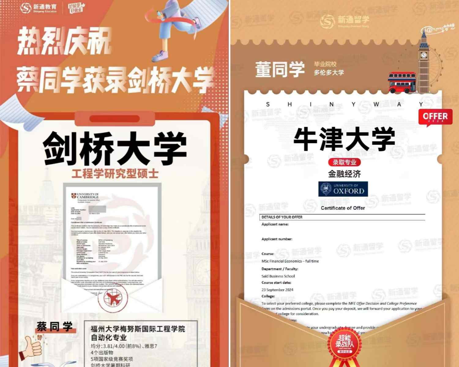 新通教育学员海外名校offer一览表