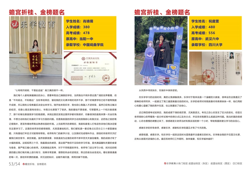 武汉乐学教育学员高分上岸一览