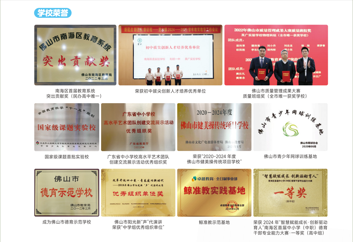 卓远未来实验学校，有着非常强大的名校背景。卓越教育集团管理，同时也有石门中学基因。学校班底依托石门中学卓越人才培养基地的优质资源，深耕佛山教育沃土20余年。学校占地8万平方米，初高中一体化办学，现有师生近2500人。