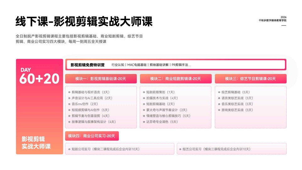 线下课影视剪辑实战大师课开课啦！欢迎咨询！