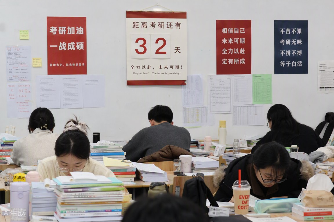 考研学生在自习室复习备考