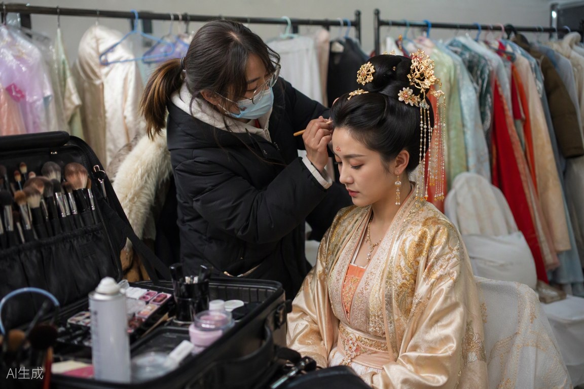 影视妆造课堂:化妆师为古装演员整理妆发