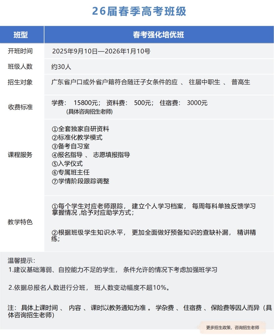 深圳十大口碑好的高三春季高考全日制辅导班人气榜推荐